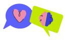 Ilustração duas caixas de fala uma com um coração e outra com um cerebro